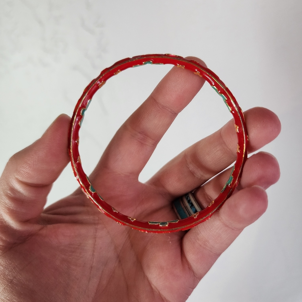 Vintage Red Cloisonne Bangle Bracelet - Picture 6 of 8